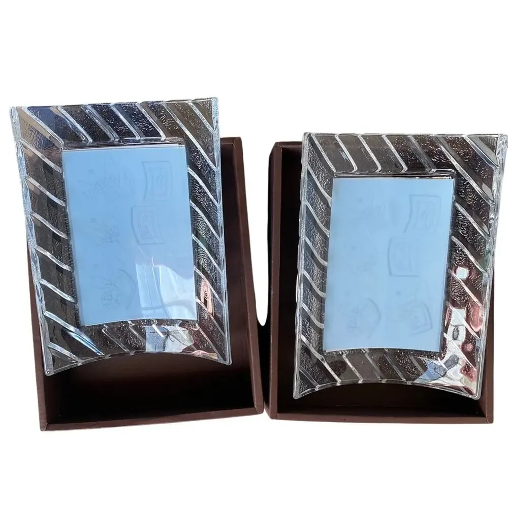 TWO Cristal d'Arques Lead Crystal Picture Frames Curved Wedding France 4